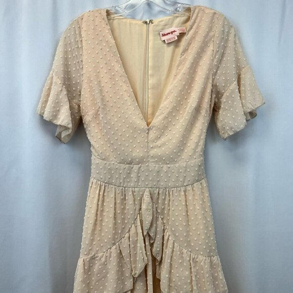 Showpo Womens Dress Blush Swiss Dot Short V Neck Layered Ruffle Cottagecore 6 - Picture 6 of 10